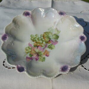 dish porcelain vintage grape design iridescent finish Made in Germany midcentury